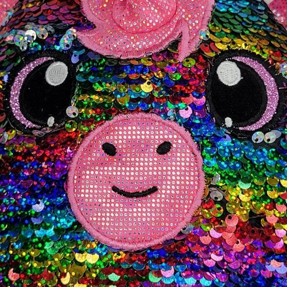 Shimmeez Maggie Unicorn Rainbow Reversible Sequin Plush Beverly Hills Teddy Bear - Picture 4 of 7